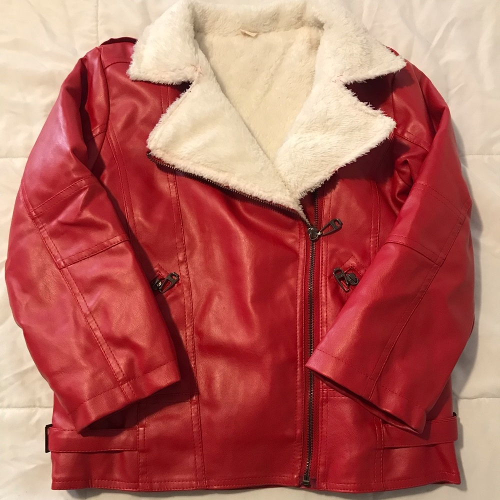 Red. Faux leather with Sherpa lining girls jacket. Size 6/7